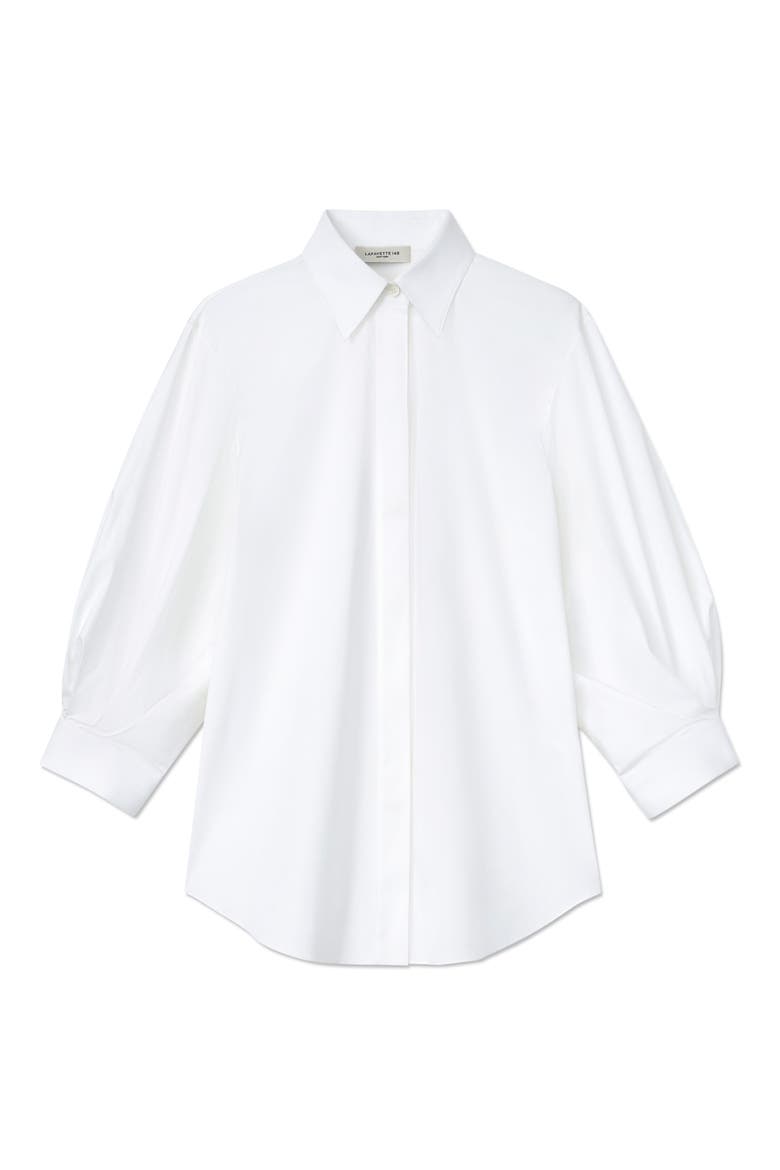 Slim Fit Balloon Sleeve Stretch Cotton Blend Button-Up Shirt, Alternate, color, WHITE