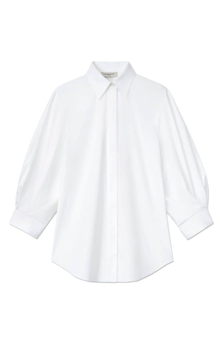 Lafayette 148 New York Slim Fit Balloon Sleeve Stretch Cotton Blend Button-Up Shirt, Alternate, color, White