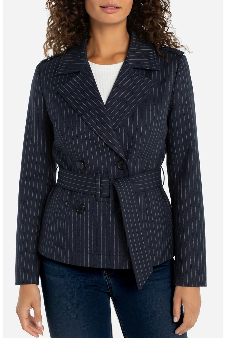 Crop Pinstripe Trench Jacket, Main, color, DP MDNITE STRP