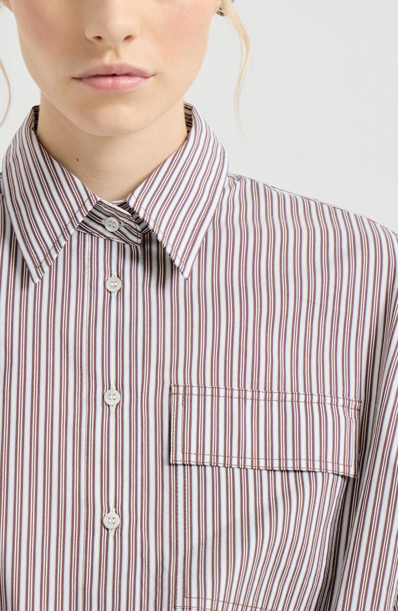 Brunello Cucinelli Striped poplin shirt, Alternate, color, Bordeaux