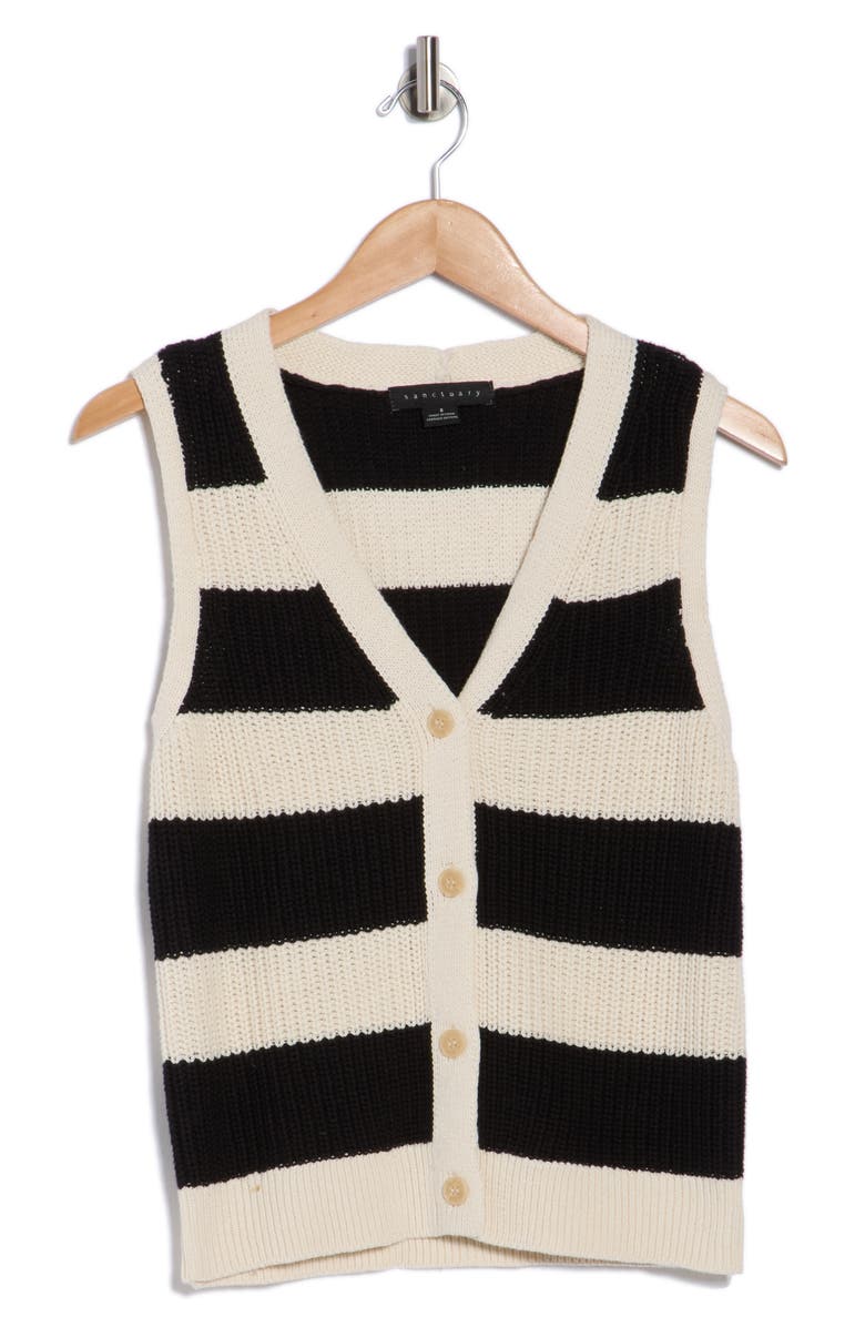 Sanctuary Stripe Cotton Sweater Vest, Alternate, color, Chalk White/ Black