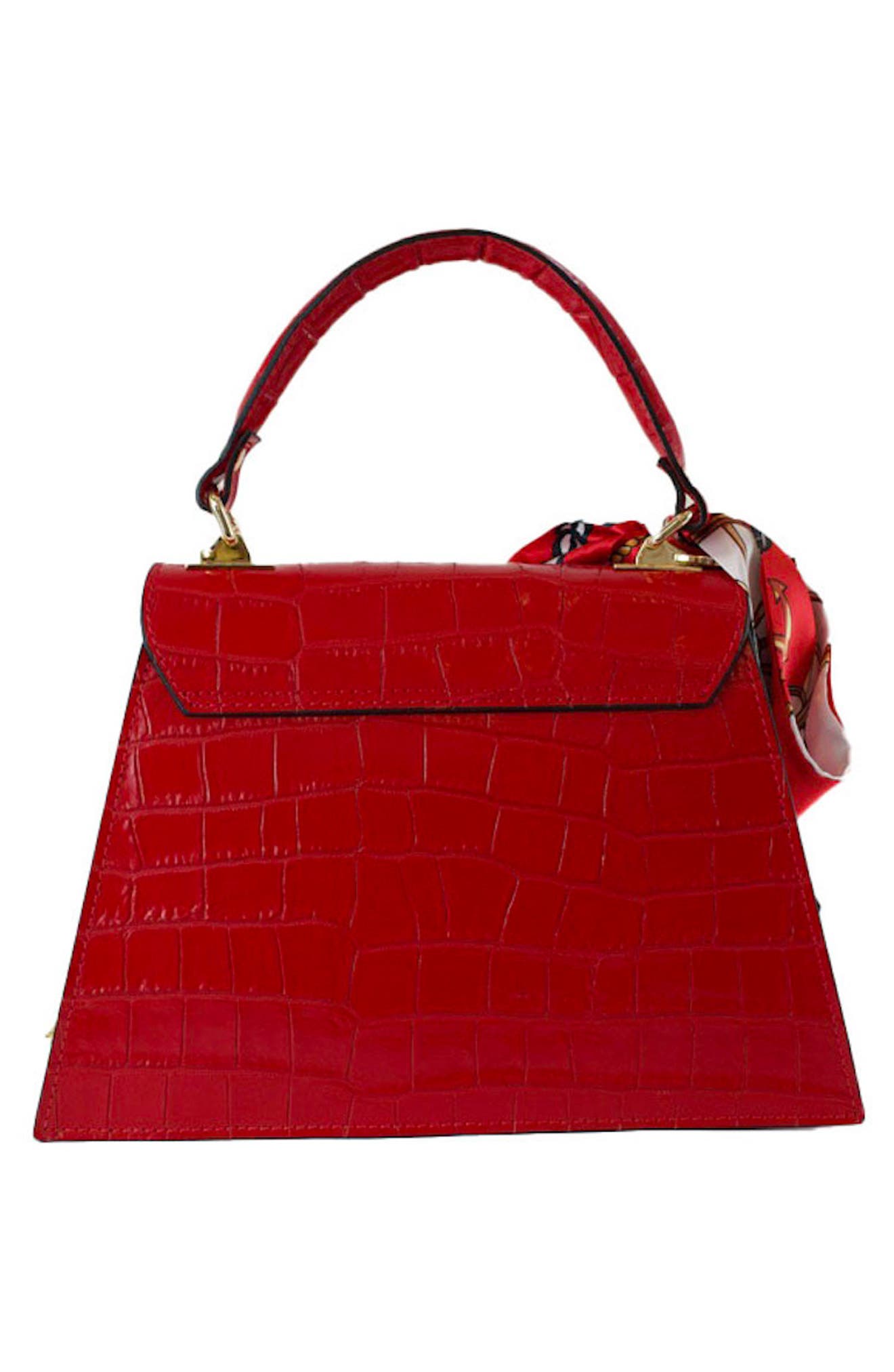 Persaman New York Croc Embossed Satchel Bag, Alternate, color, Red
