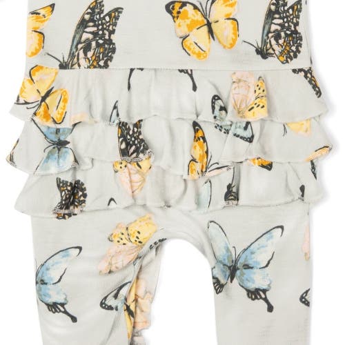 Milkbarn Ruffle Zipper Footed Romper In Gray