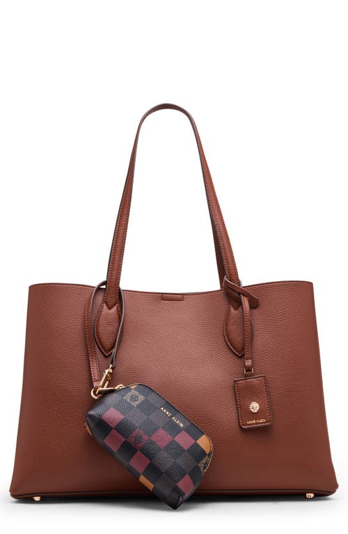 Anne Klein Double Compartment Tote Bag With Pouch In Brown