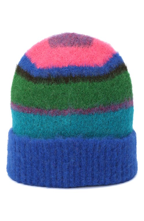 Kurt Geiger London Stripe Fuzzy Beanie In Blue