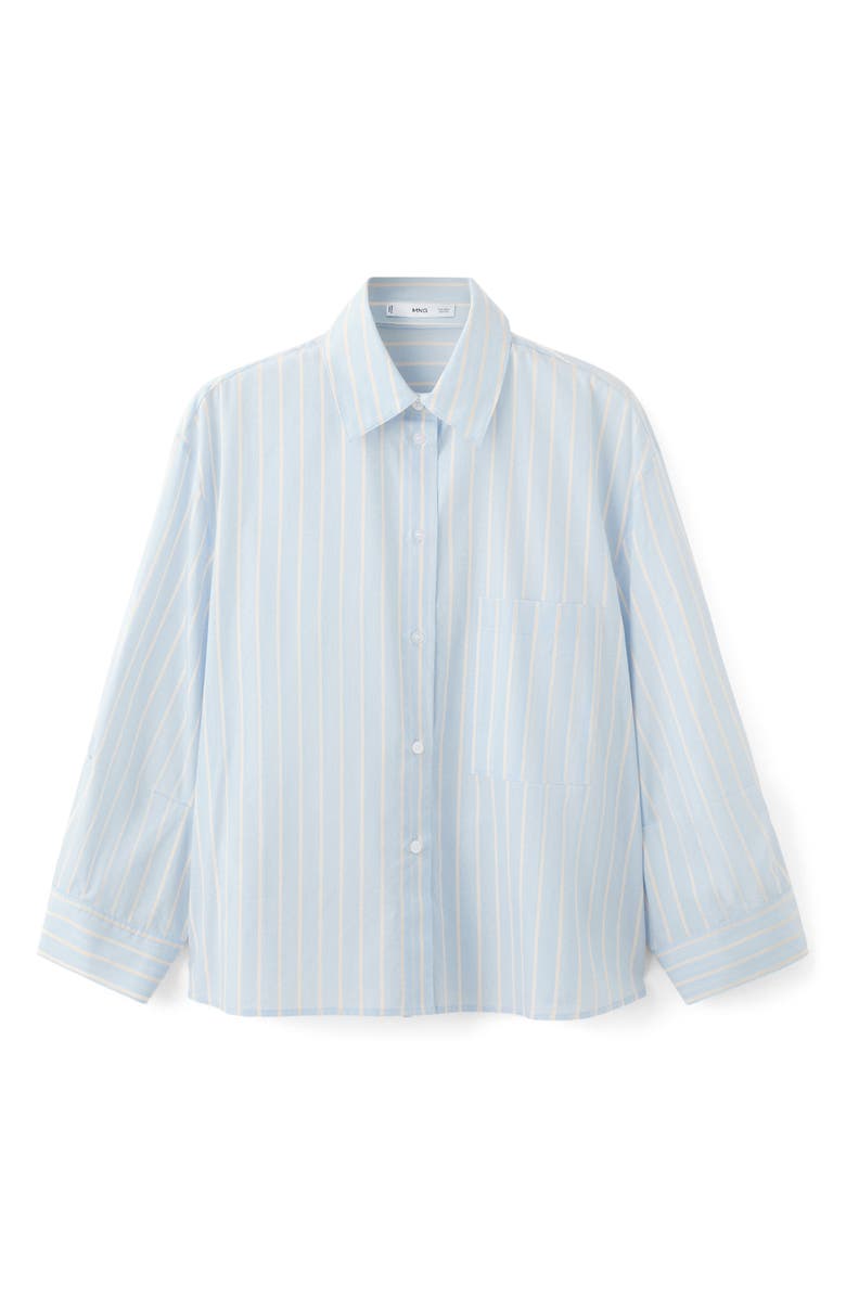 MANGO Stripe Cotton Button-Up Shirt, Alternate, color, Sky Blue