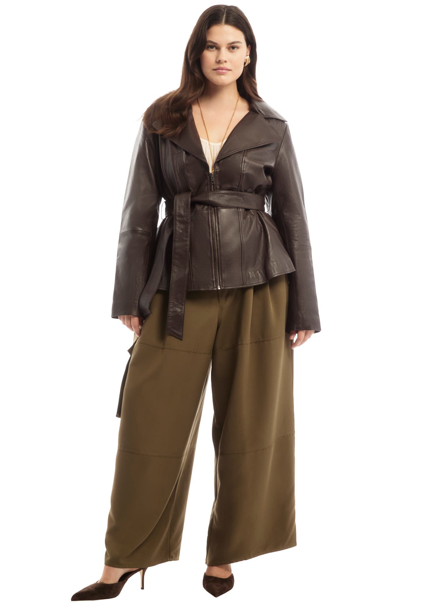 High-Low Belted Leather Jacket - image 3
