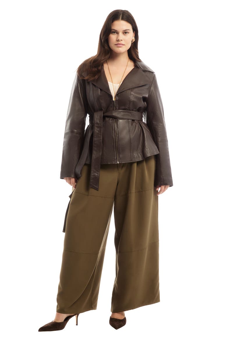 High-Low Belted Leather Jacket, Main, color, CHOCOLATE PLUM