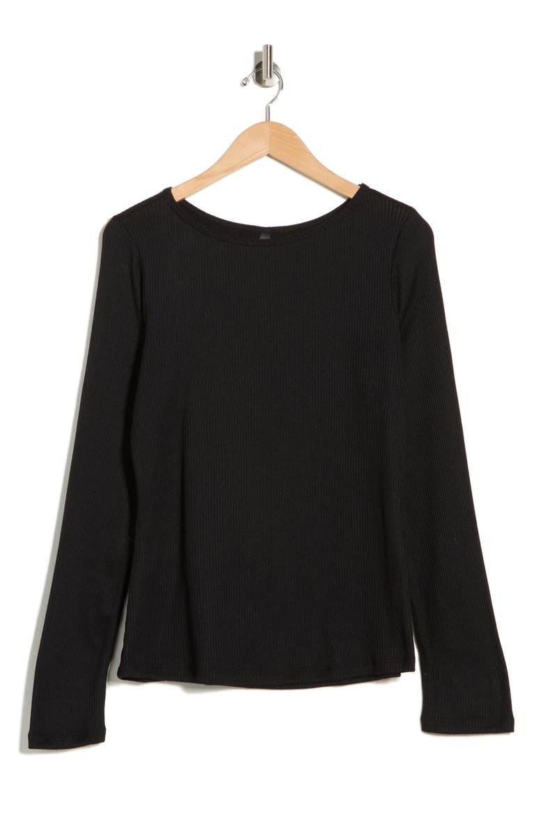Long Sleeve Ribbed Top, Alternate, color, BLACK