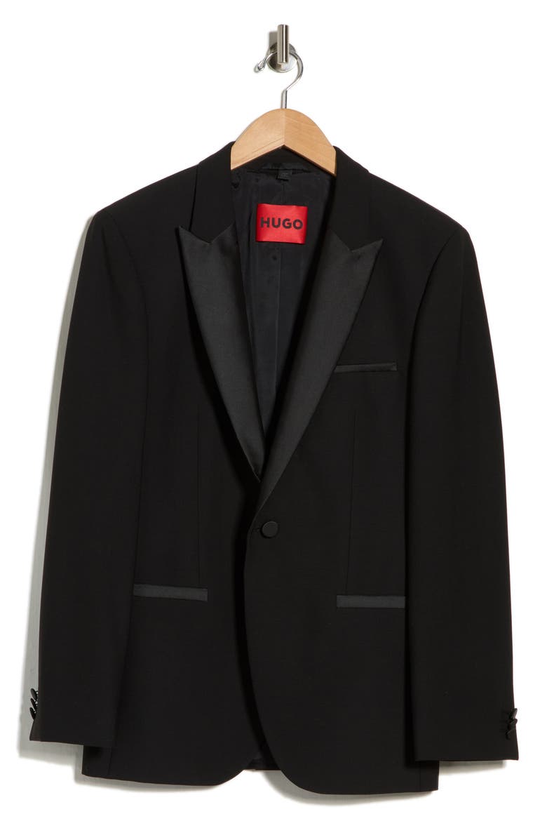 Colorblock Peak Lapel Stretch Wool Blend Sport Coat, Main, color, BLACK