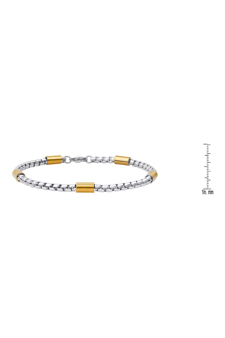 Men's Two Tone Stainless Steel Box Chain Bracelet, Alternate, color, SILVER/GOLD