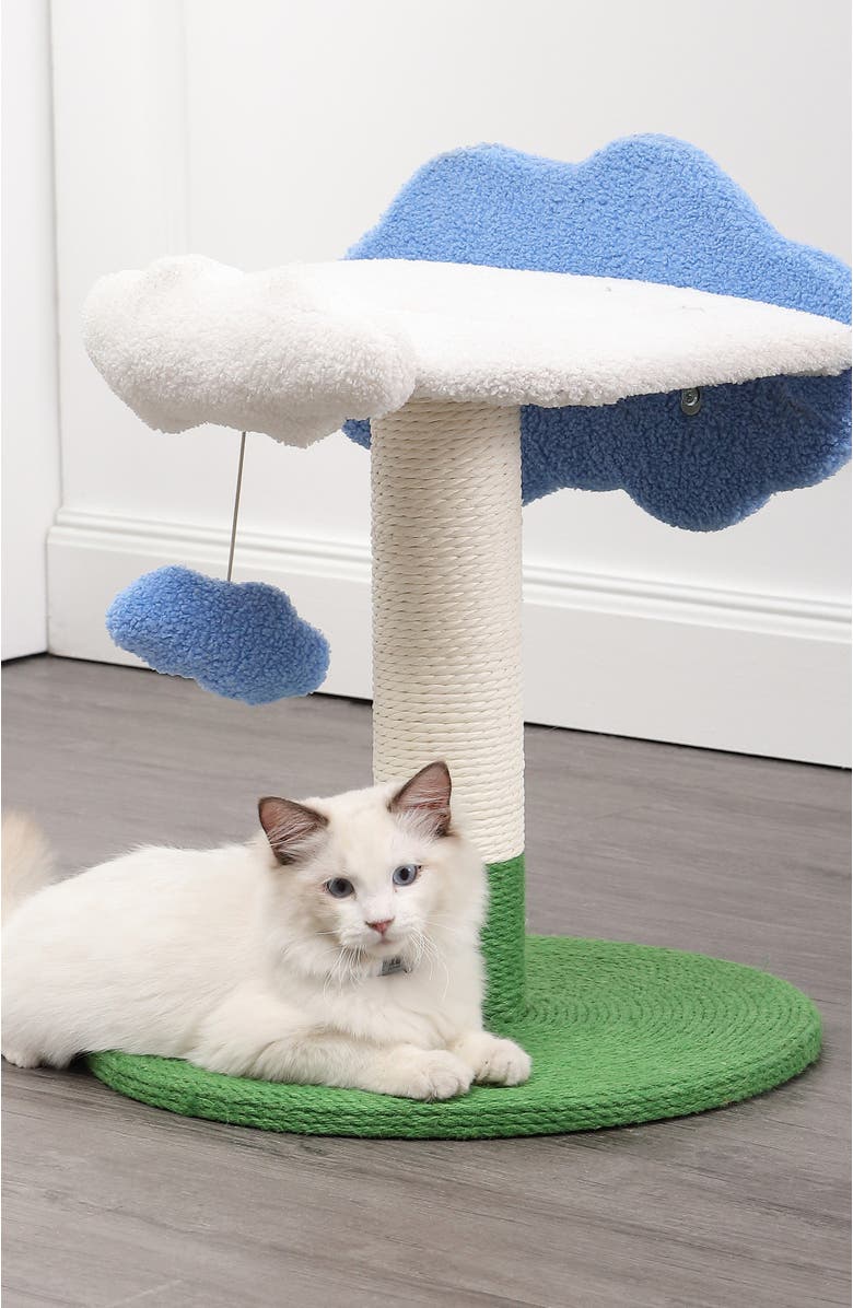 The Licker Store Sami 21.5" Modern Jute Cloud Cat Tree with Scratching Post, Alternate, color, White/Blue/Green