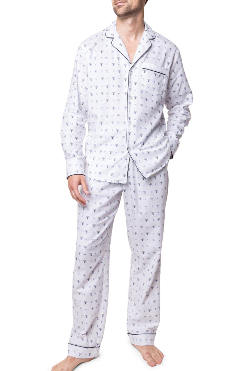 Petite Plume Hanukkah Print Cotton Twill Pajamas, Main, color, 