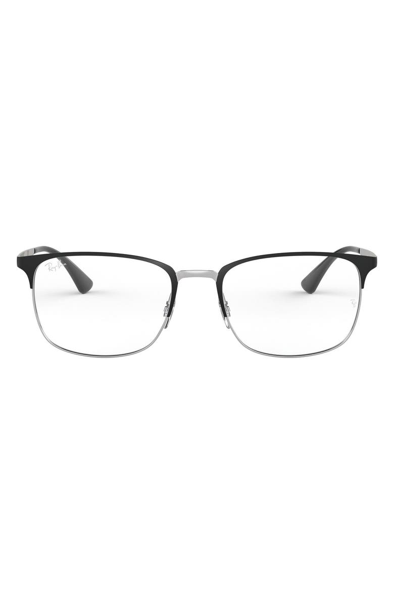 Ray-Ban 54mm Rectangular Optical Glasses, Main, color, Black Silver