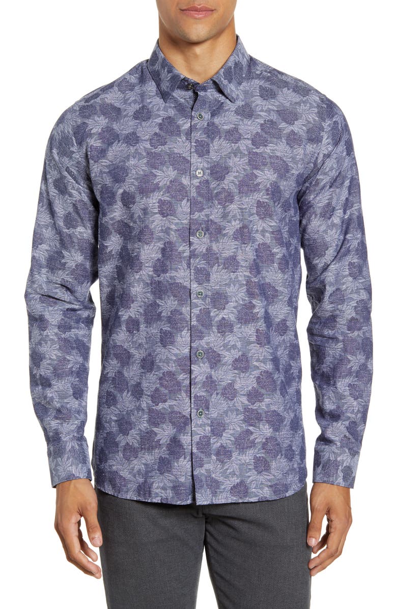 Ted Baker London Slim Fit Palm Jacquard Button-Up Shirt, Main, color, 