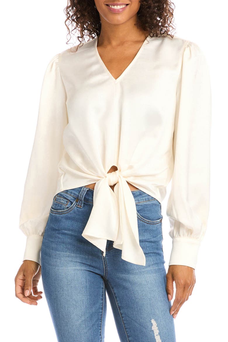 Tie Front Satin Blouse, Main, color, IVORY