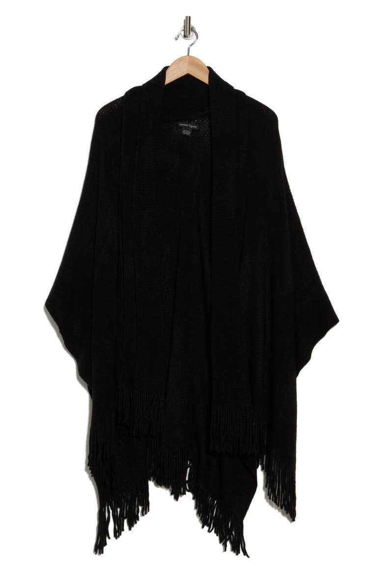 Scarf Trimmed Ruana, Alternate, color, BLACK