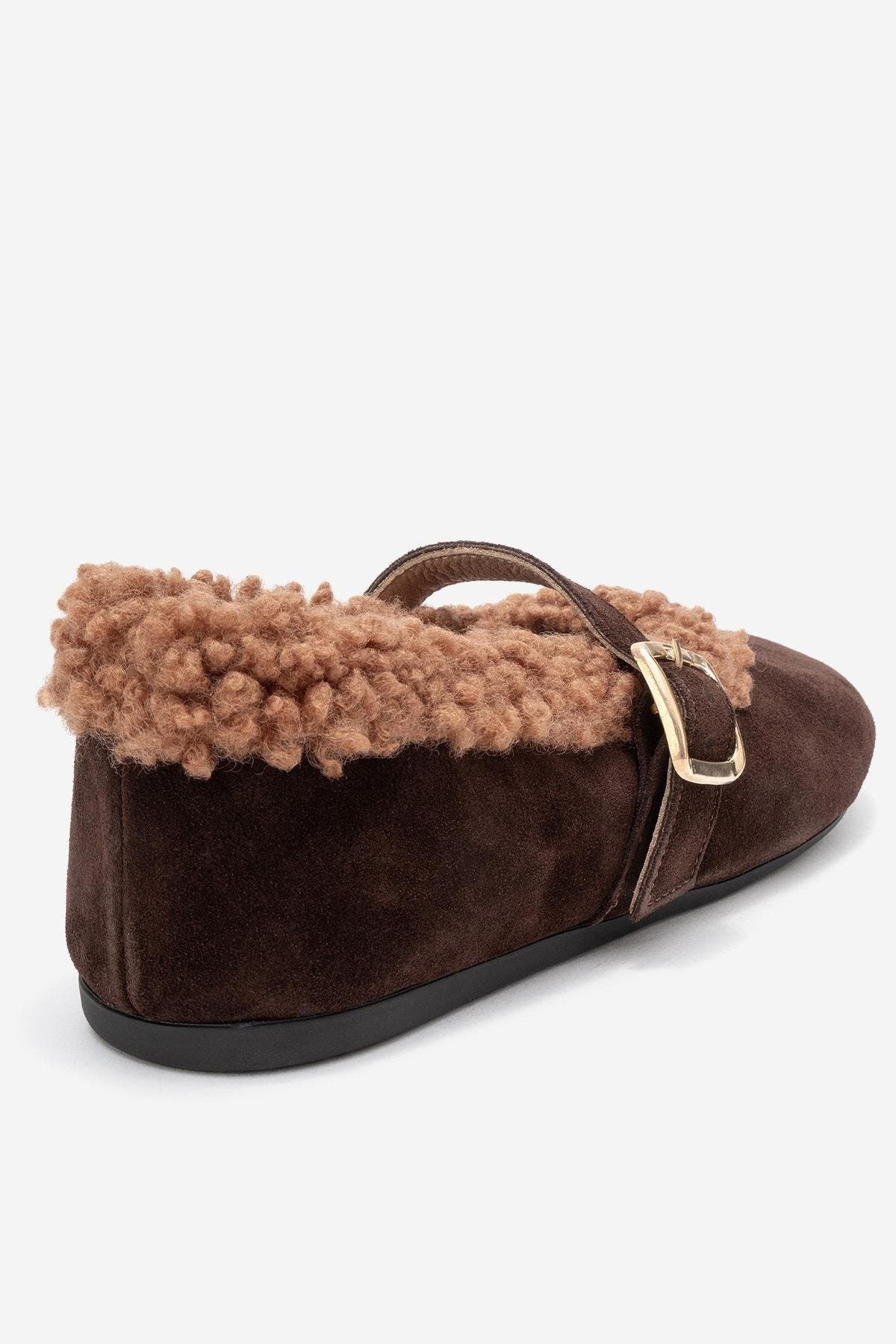 Guin Leather Strap Flat, Alternate, color, Brown Suede Leather