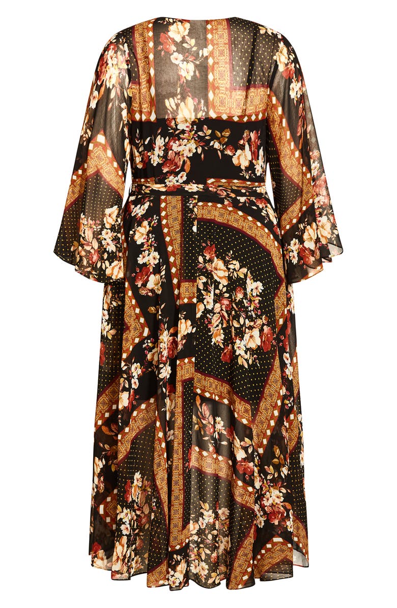 City Chic Falling Floral Long Sleeve Wrap Maxi Dress, Alternate, color, Floral
