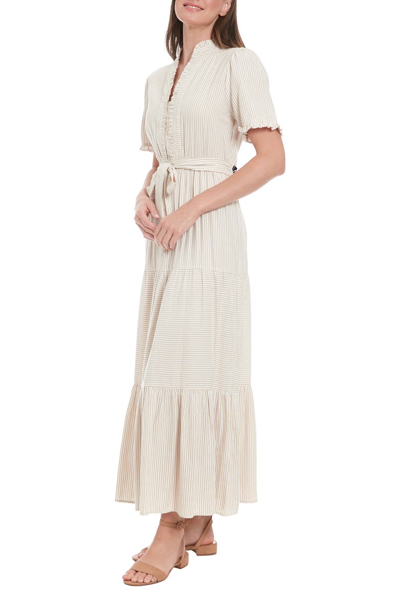 Stripe Tiered Cotton Maxi Dress, Alternate, color, IRISH CREAM