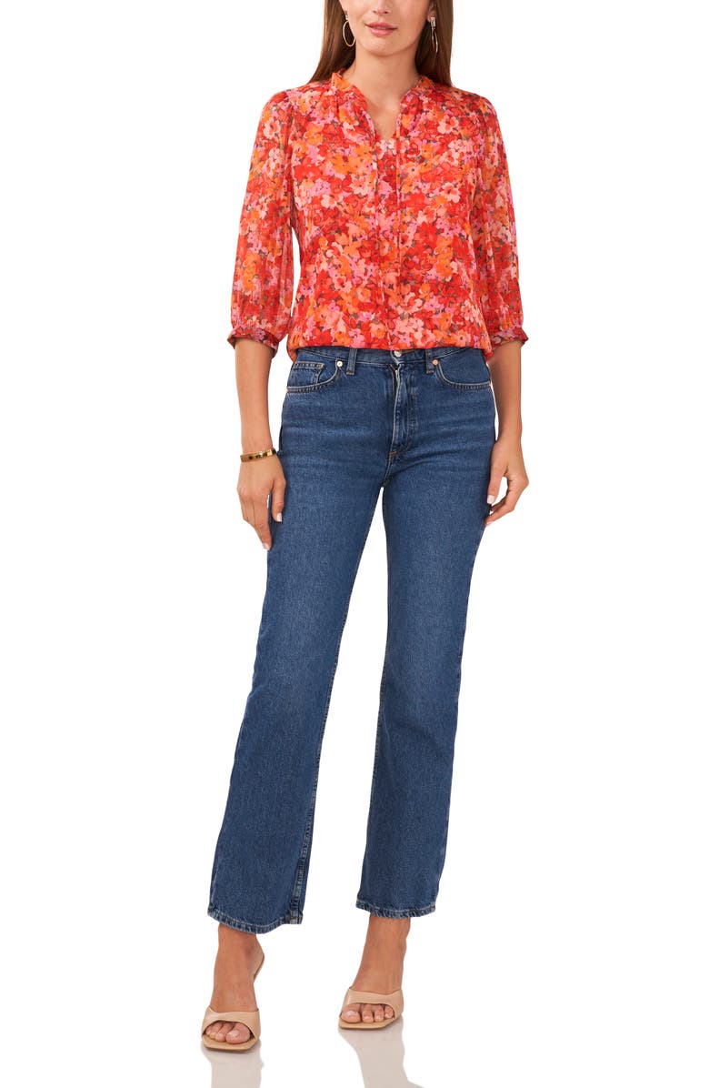 Vince Camuto Floral Print Tie Neck Top, Alternate, color,