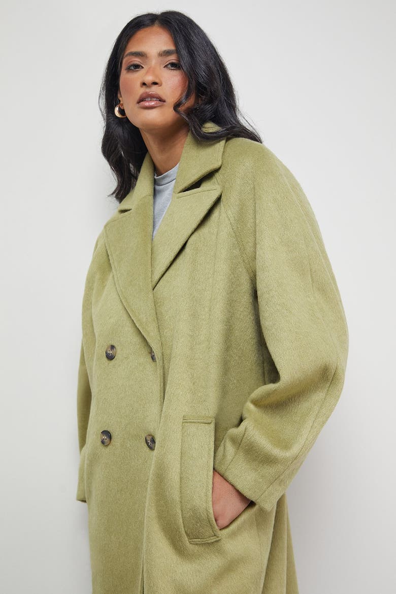 Oversized Pleat Back Detail Maxi Coat, Alternate, color, Green