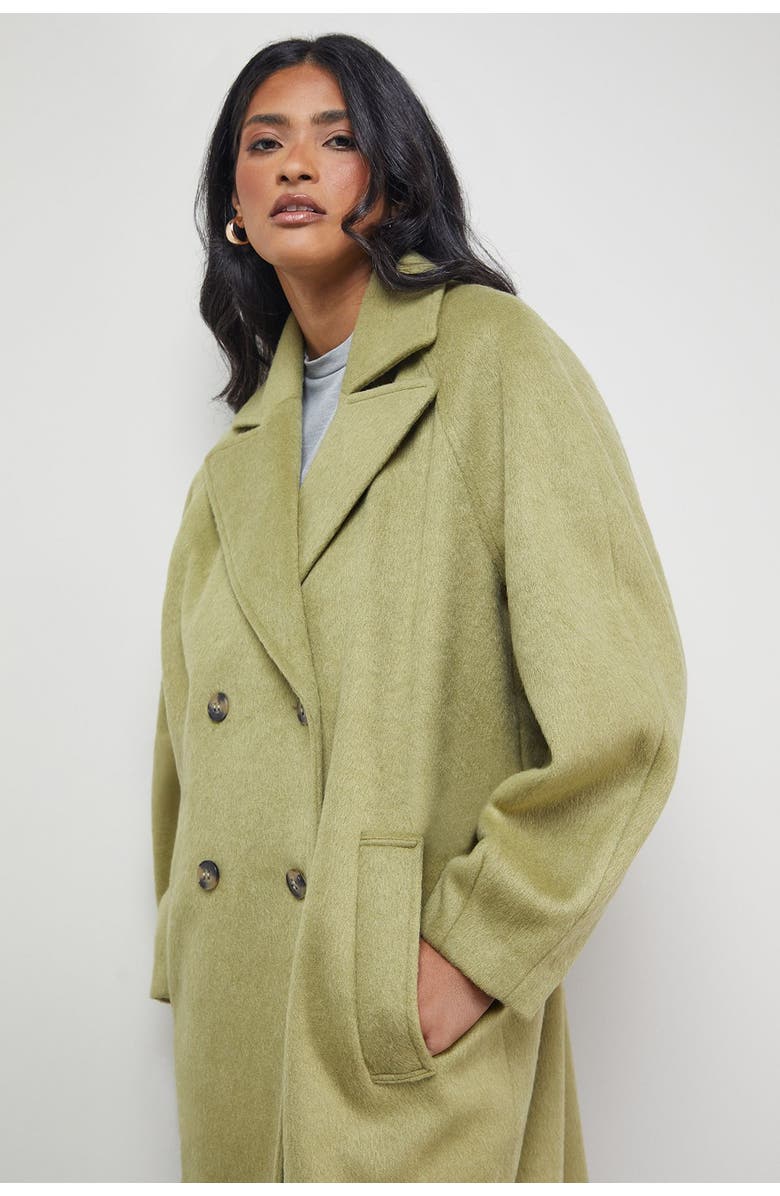Warehouse Oversized Pleat Back Detail Maxi Coat, Alternate, color, Green