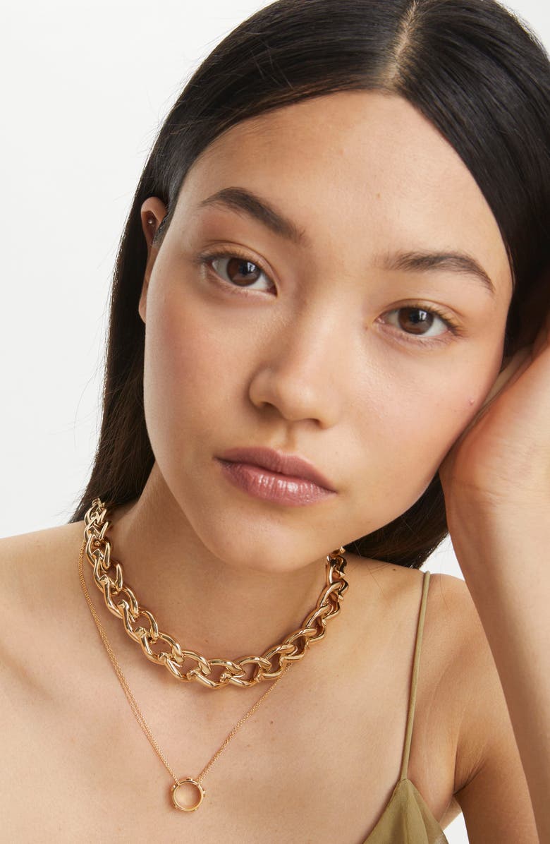 Tory Burch Icon Ring Pendant Necklace, Alternate, color, Tory Gold