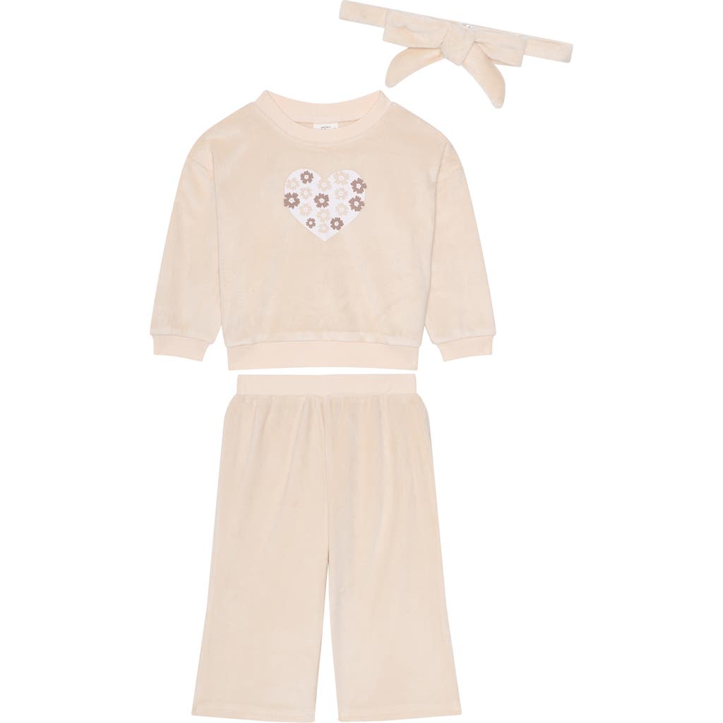 Pl Baby By Petit Lem Fleece Sweater, Pants & Headband Set In Red