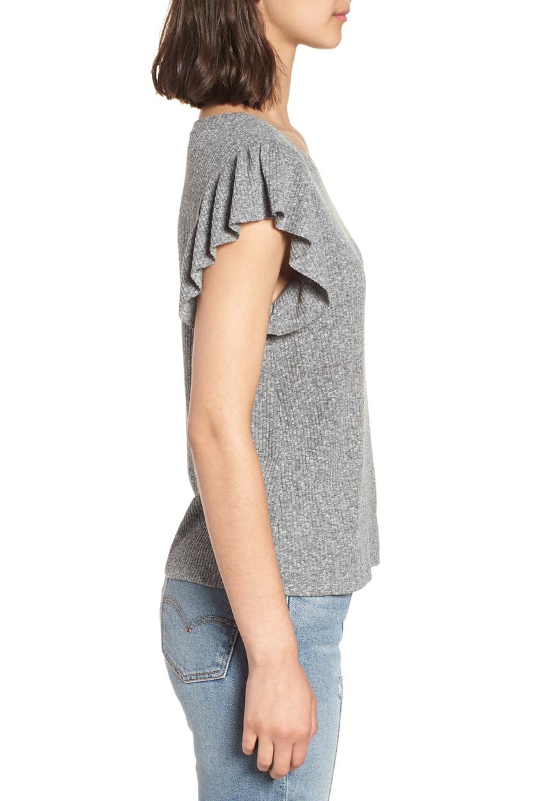 Ruffle Sleeve Tee, Alternate, color, GREY CLOUDY HEATHER