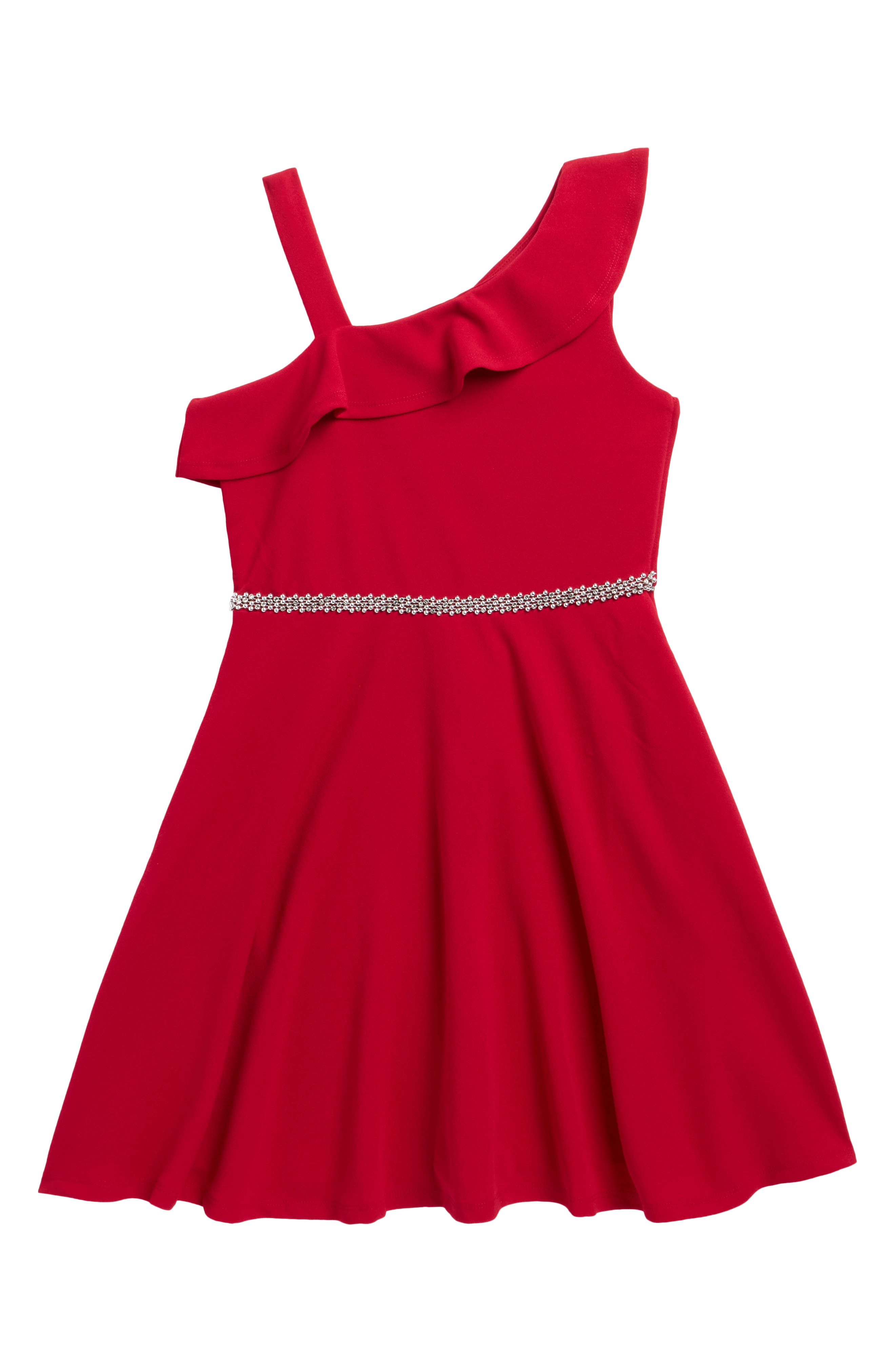 Kids' Ruffle Shoulder Dress with Jeweled Belt