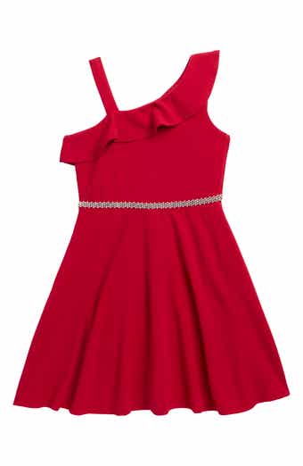 Kids' Ruffle Shoulder Dress with Jeweled Belt
