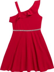 Speechless Kids' Ruffle Shoulder Dress with Jeweled Belt