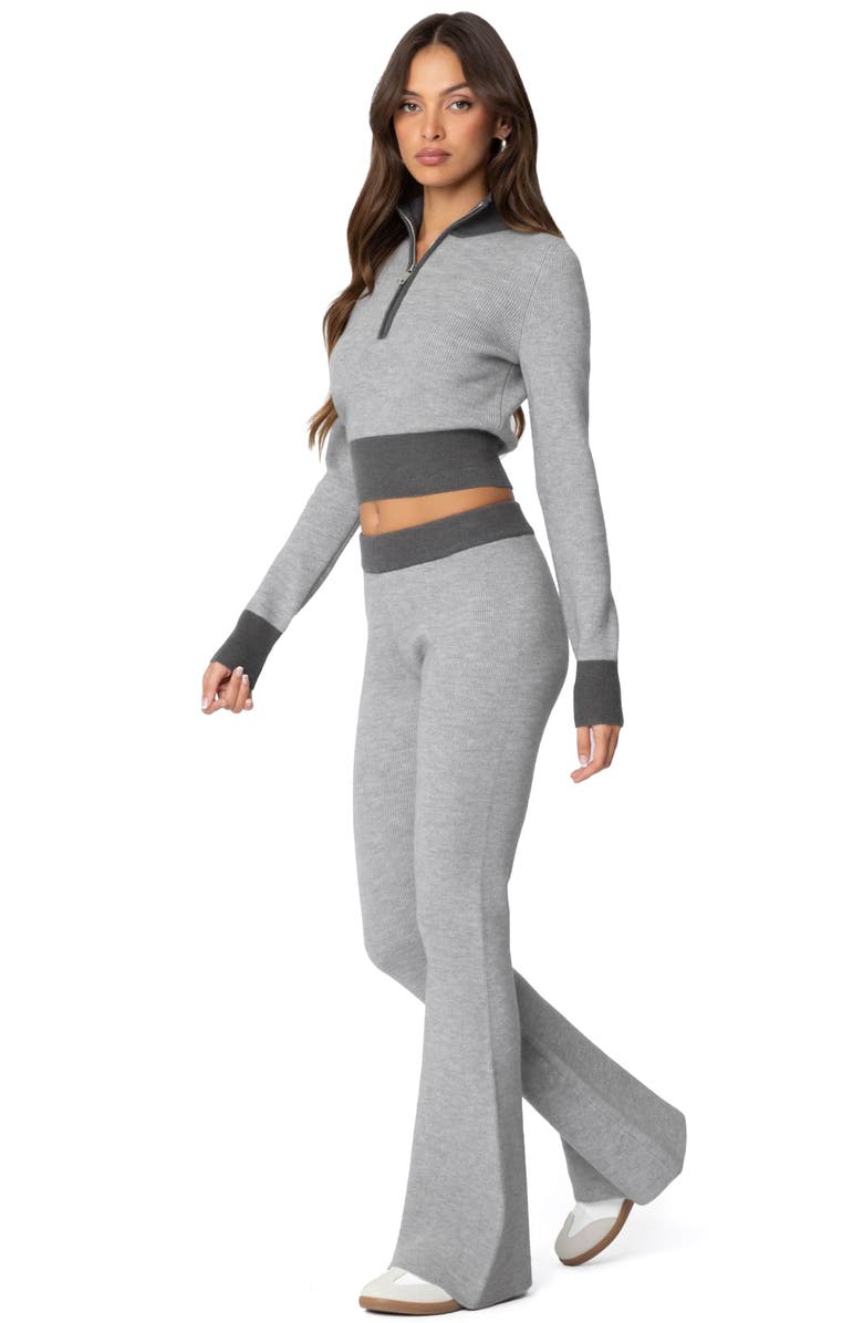 EDIKTED Lei Contrast Trim Flare Knit Pants, Alternate, color, Gray
