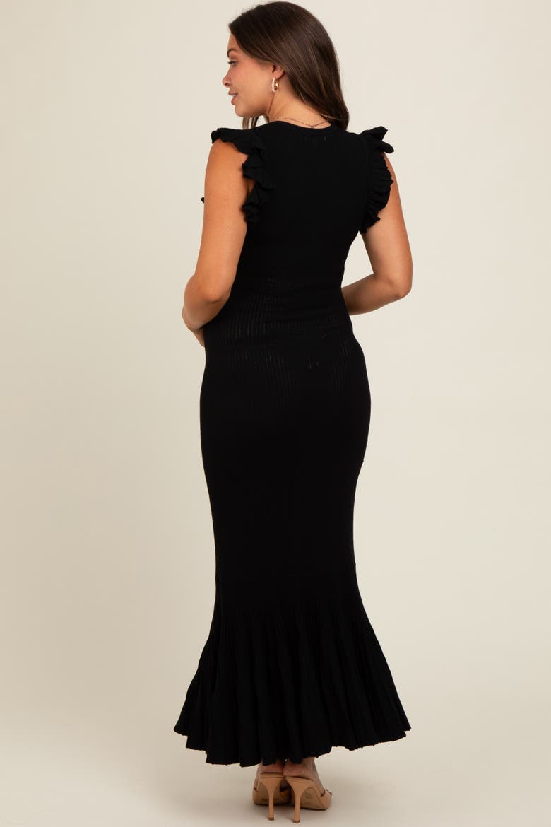 Ruffle Sleeve Mermaid Hem Midi Dress, Alternate, color, Black