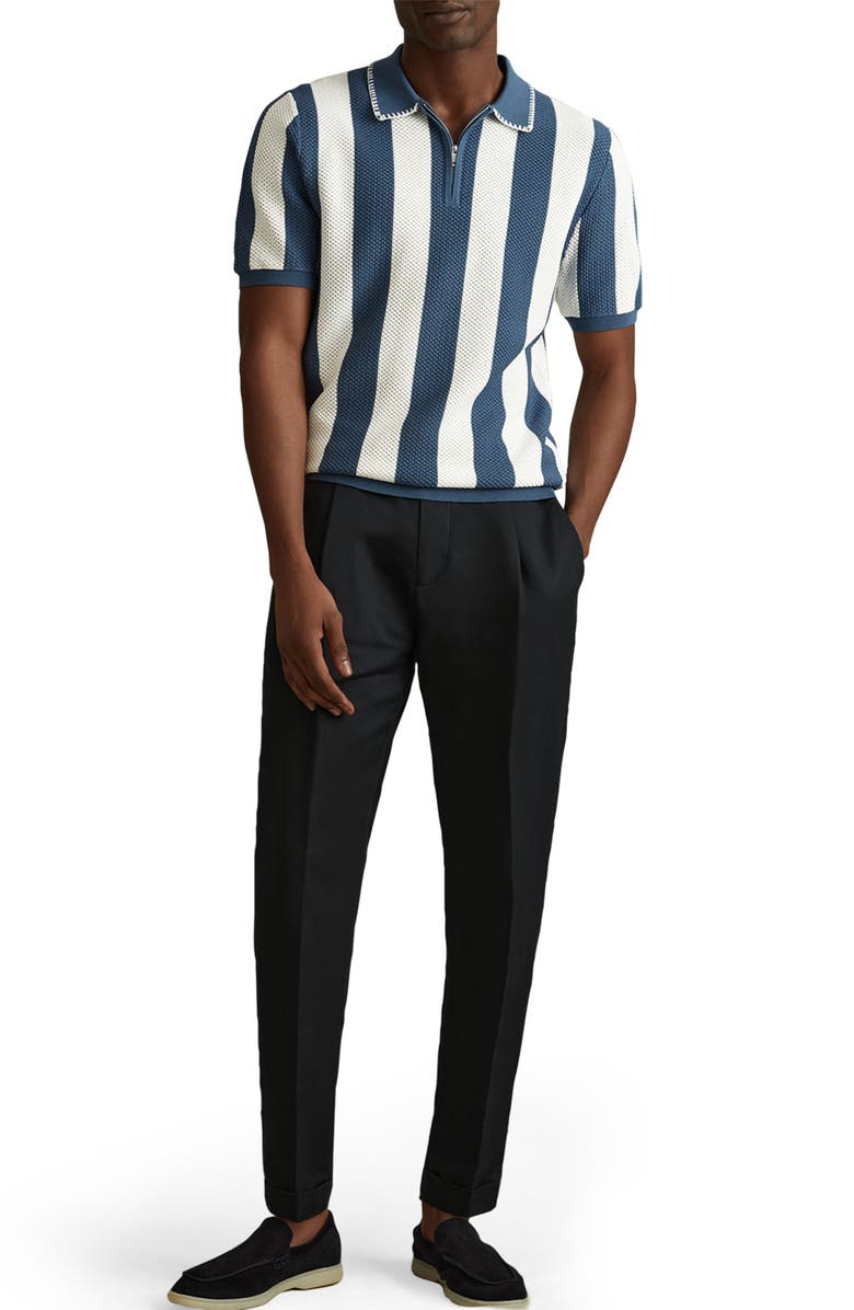 Reiss Paros Half Zip Polo, Alternate, color, Air Force Blue/ Ecru