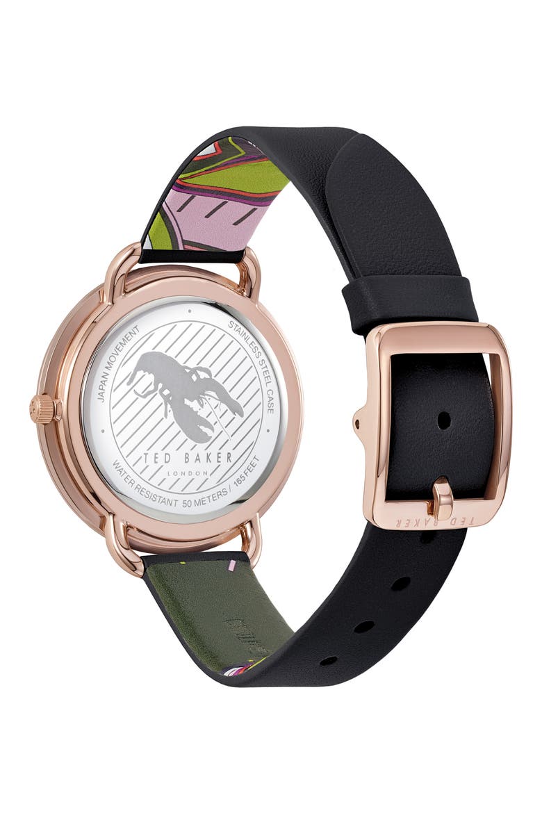Hettie Leather Strap Watch, 37mm, Alternate, color, BLACK/ GREEN/ ROSE GOLD