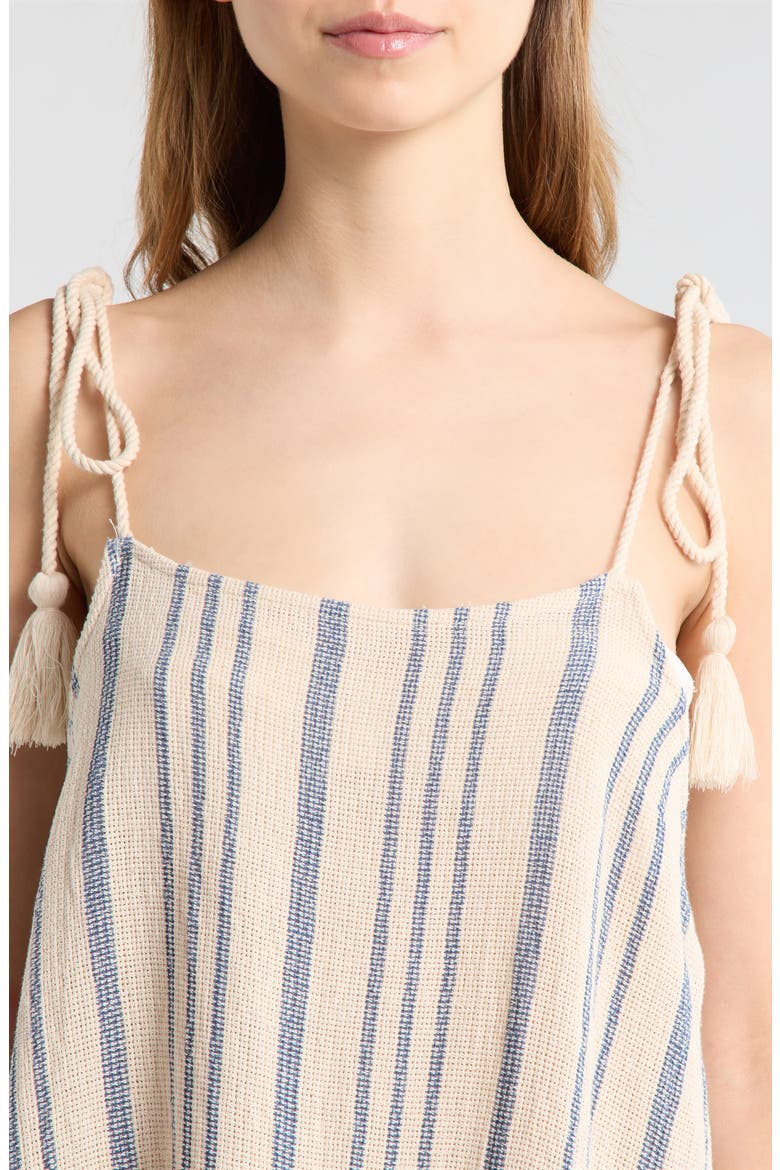Stripe Tie Shoulder Cotton Cover-Up Dress, Alternate, color, BEIGE/ BLUE STRIPE