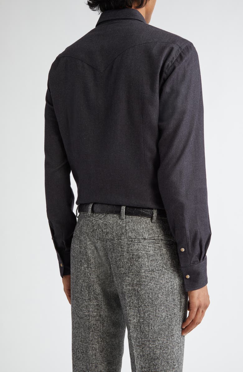 Eleventy Cotton Blend Herringbone Western Shirt, Alternate, color, Carbon