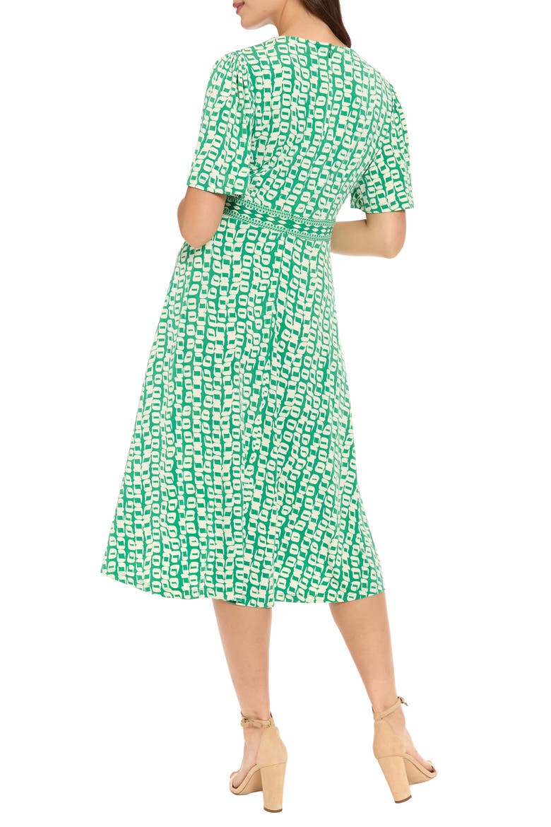 Flutter Sleeve A-Line Midi Dress, Alternate, color, GREEN LAKE/ IVORY