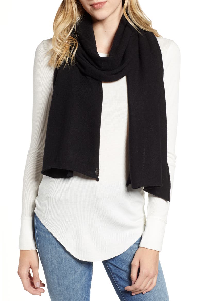 Rolled Ends Wool & Cashmere Scarf, Alternate, color, BLACK