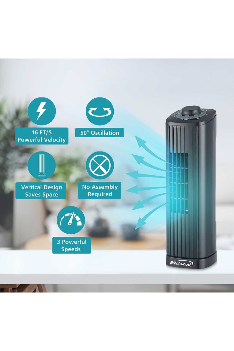 14 Inch 3-Speed Oscillating Portable Tower in Black, Alternate, color, Black