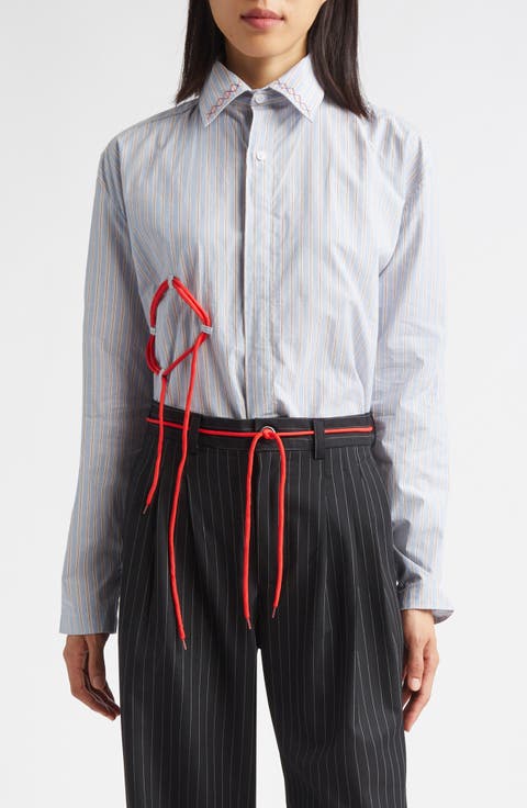 Circle Detail Stripe Organic Cotton Button-Up Shirt