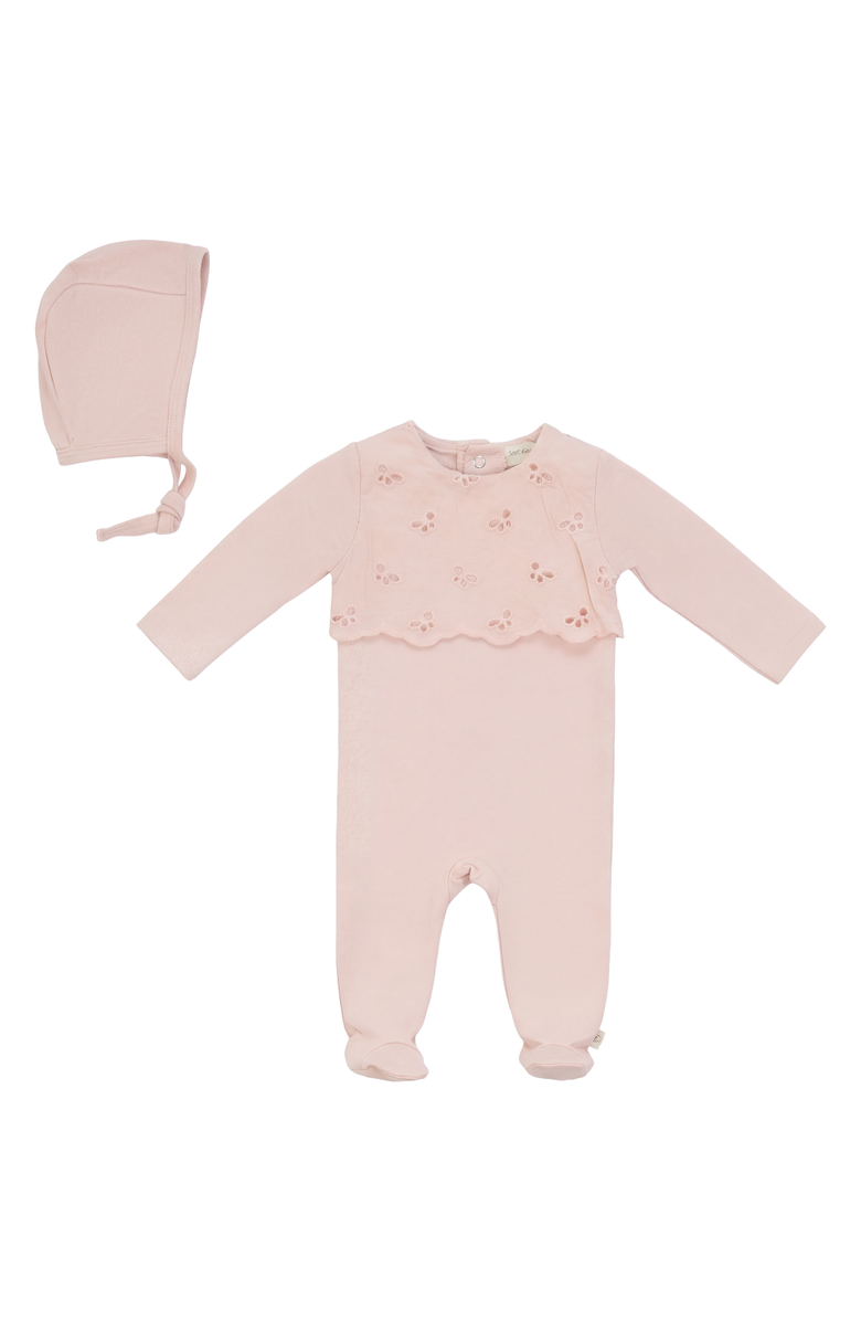 Bebe Bella Girl Eyelet Romper with Matching Bonnet, Main, color, Soft Pink