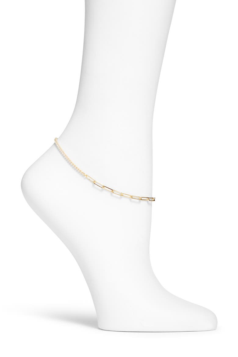 Split Chain Anklet, Main, color, GOLD/ WHITE