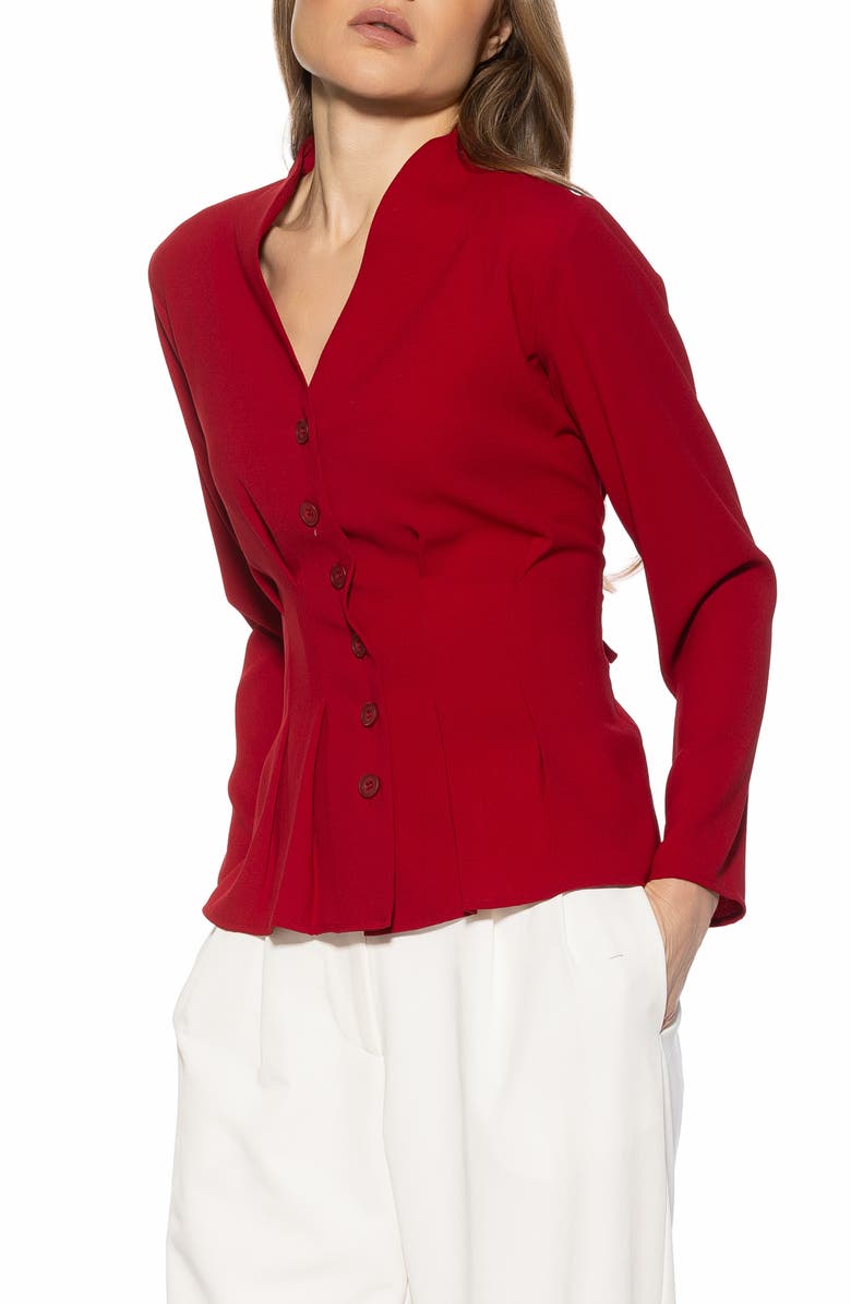Alexia Admor Amaris Cinched Waist Button-Up Shirt, Alternate, color, Red