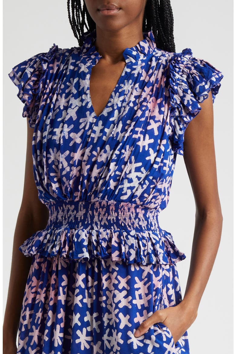Bukola Tiered Midi Dress, Alternate, color, BLUE/ PINK MULTI