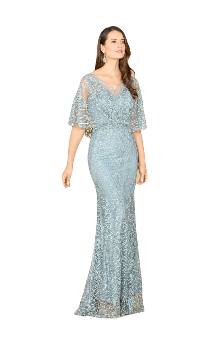 LARA New York Cape Sleeve Mermaid Gown, Main, color, Dusk