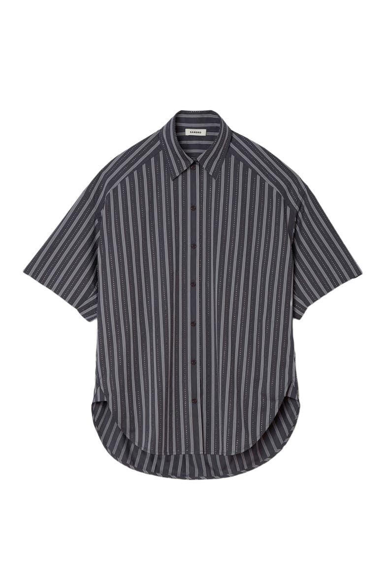 SANDRO Oversized striped rhinestone shirt, Alternate, color, Grey