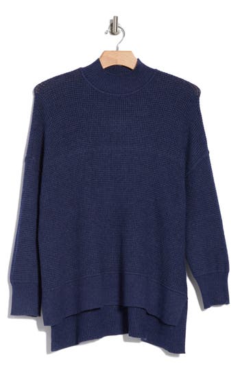 Cyrus Step Hem Waffle Stitch Sweater In Seaport Heather